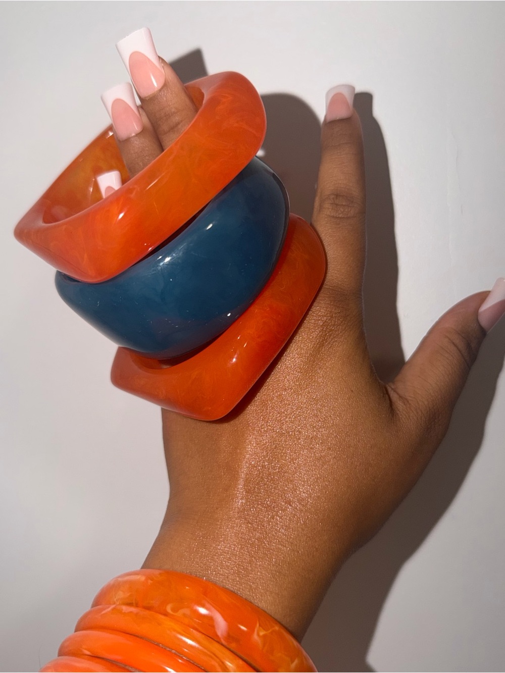 Bold Orange and Teal Resin Bangle Stack - Women's Fashion Bracelets